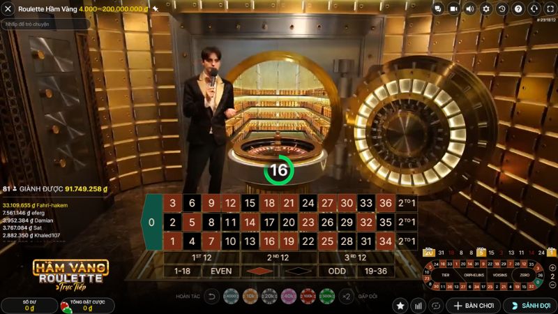 Giao diện game Roulette Hầm Vàng Livestream